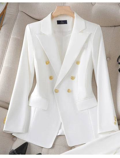 Yitimuceng Elegant Office Ladies Two Piece Sets Womens Outifits 2023 Double Breasted Long Sleeve Blazers Loose Casual Pant Suits