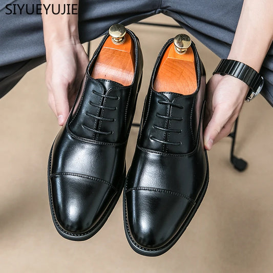 New Men Dress Shoes Luxury Brand Business Leather Shoes for Mens Comfortable Pointed Social Shoe Male Black Casual Wedding Shoes