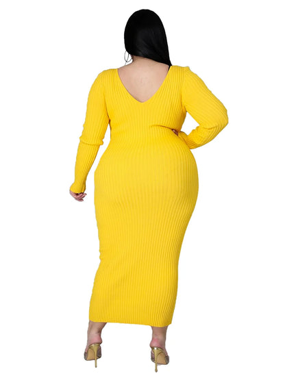 Ladies Knitted Sweater Dress Midi Dress Long Sleeves Chic and Elegant Plus Size Dresses for Women 4xl 5xl