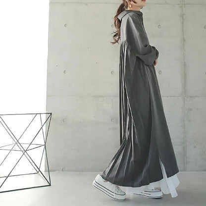 Spring Long Shirt Dress A-line Women's Dress Elegant Pleated Long Sleeve Casual Dresses Female Fashion Oversize Ladies Clothes