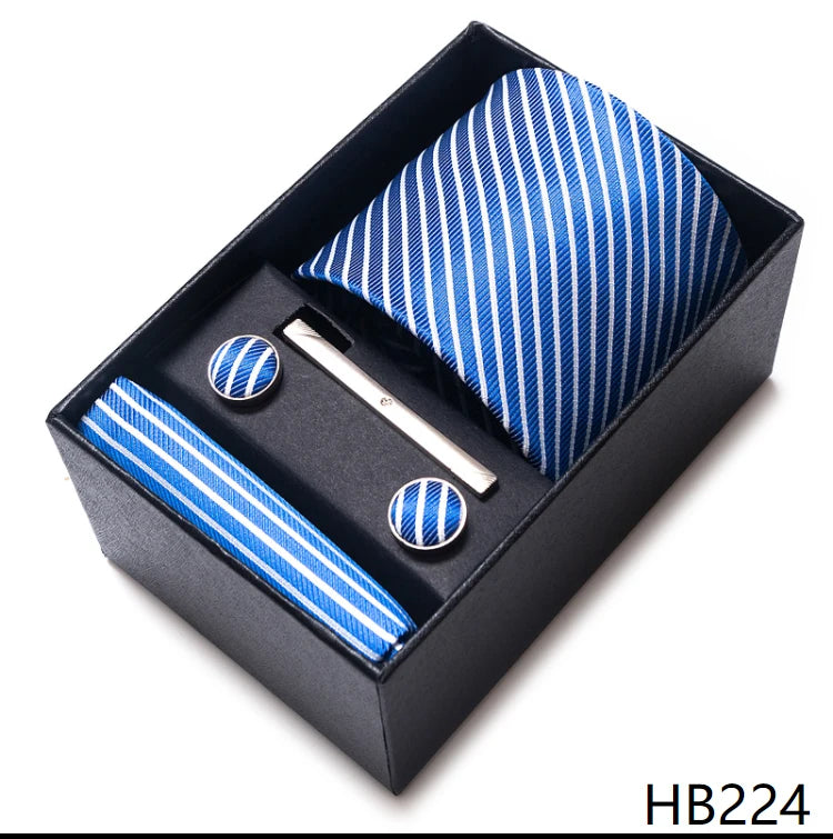 Mix Colors Wholesale 2023 New Style Wedding Gift Tie Pocket Squares Set Necktie Box Men Fit Wedding Blue Paisley