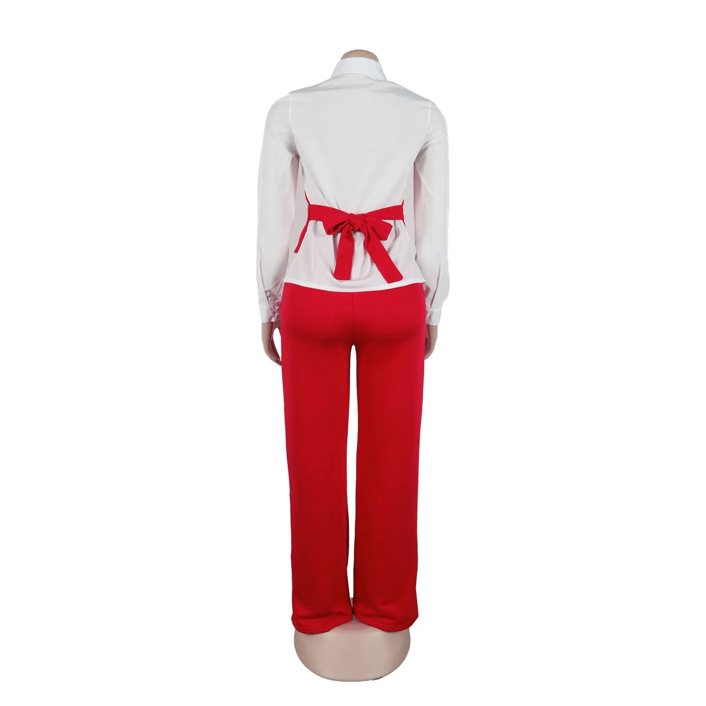 HLJ Elegant Lady Patchwork Shirts Two Piece Sets Women Lapel Long Sleeve Button Top And Pants Outfits Autumn OL 2pcs Clothing