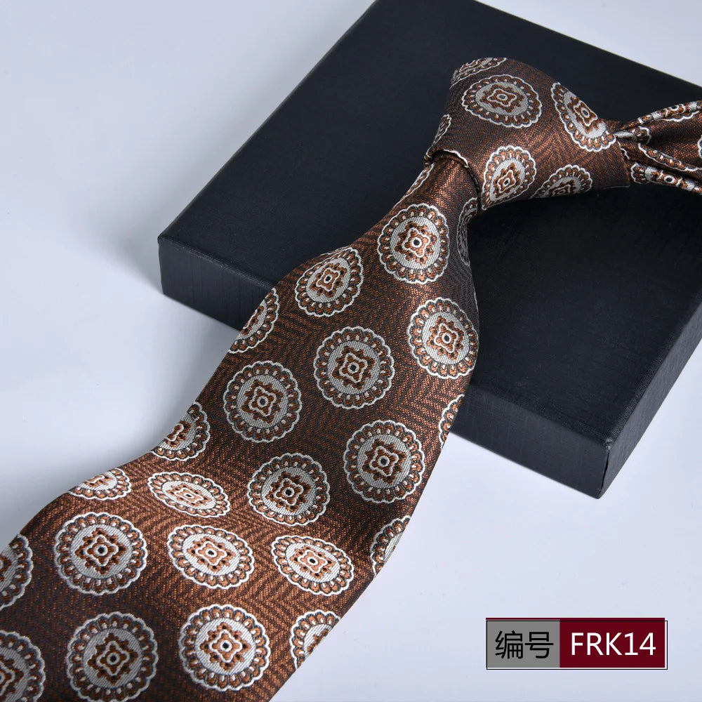 Brown Tie For Men Classic Style 8CM Tie Striped Jacquard Ties Wine Red Wedding Gravatas Formal Business Neckties Gifts For Men