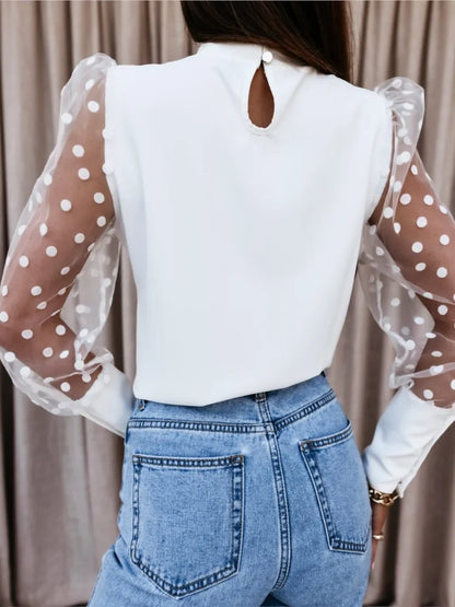 Women's Long Sleeve Puff Blouse, Chic Loose Tops, Elegant Shirts, Mesh Blouses, Office Lady, Fashion, Summer, 2025