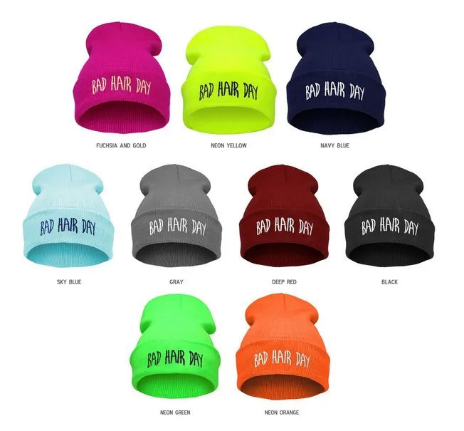 22 Colors Winter Unisex Funny Bad Hair Day Hip Pop Beanie Hat Women Men Ski Cap