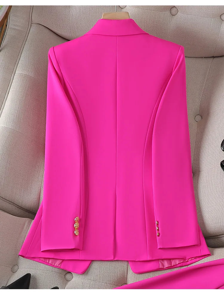 Yitimuceng Elegant Office Ladies Two Piece Sets Womens Outifits 2023 Double Breasted Long Sleeve Blazers Loose Casual Pant Suits