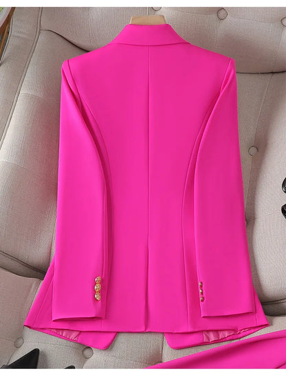 Yitimuceng Elegant Office Ladies Two Piece Sets Womens Outifits 2023 Double Breasted Long Sleeve Blazers Loose Casual Pant Suits