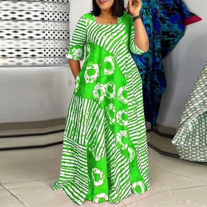 Plus Size VONDA Women Summer Party Maxi Dress Bohemian Printed Long Sundress Beach Vestidos 2025 Half Sleeve Casual Loose Robe