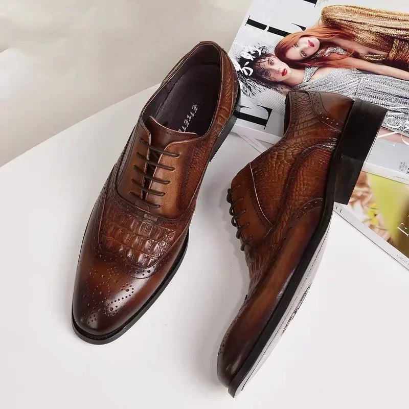 Plus Szie 48 Brock Oxford retro crocodile leather men formal spring autumn new 's for Work Casual business shoes Wedding shoes