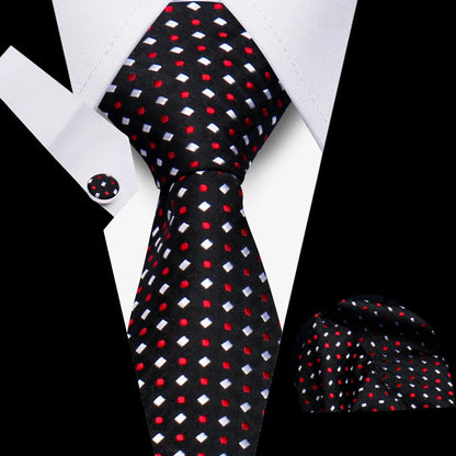 Tie Men Business Necktie Set Classic Plaid Cufflinks Handkerchief For Suit Wedding High Quality 3pcs Ties Sets Formal Gravata