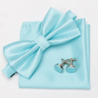 Multicolor Bowtie Pocket Square Cufflinks Sets Classic Solid Color  Bowtie Wedding Party Formal Gift Plaids Adjust Neck Bow Tie