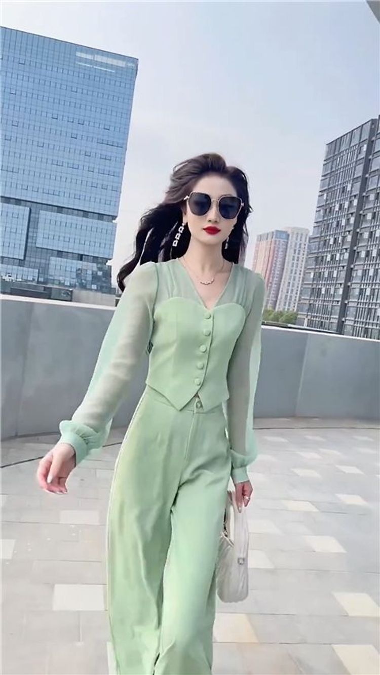 Women's Two Piece Set 2023 Spring/Summer New Casual Celebrity Top Drop Wide Leg Pants Set Women's Summer Trend