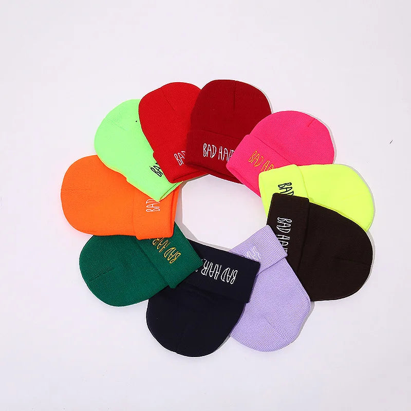 22 Colors Winter Unisex Funny Bad Hair Day Hip Pop Beanie Hat Women Men Ski Cap