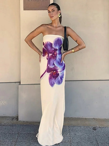 Spring/Summer Fashion Floral Print Bustier Dress Elegant Sleeveless Backless Loose A-Line Skirt Women's Casual Comfortable Dress