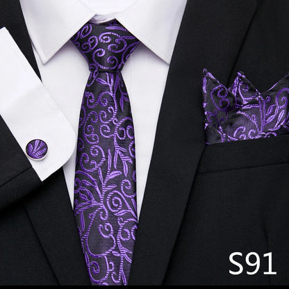Hot Sale Holiday Gift Tie Pocket Squares Cufflink Set Necktie Dot Man Dark Grey Wedding Accessories Performance