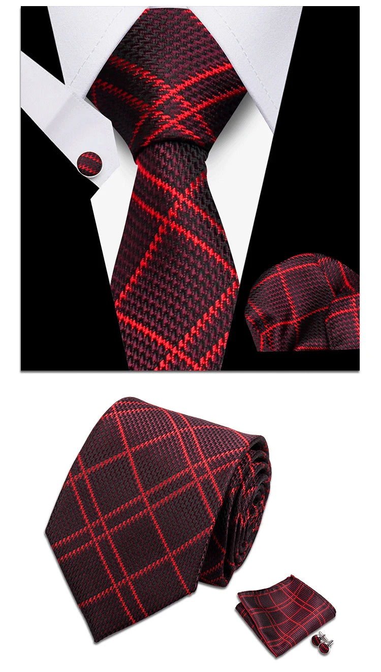 Classic Elegant Ties For Men Fashion Gifts Striped Solid Necktie Handchief Cufflink 3 Pcs Set Wedding Business Suit Accessories