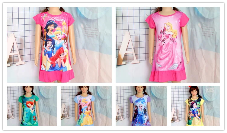 3-8Years New Summer Kids Cartoon Dress Sleepwear Mermaid Princess Belle Girls Printing Nightgowns Children Party Dresses Pajamas