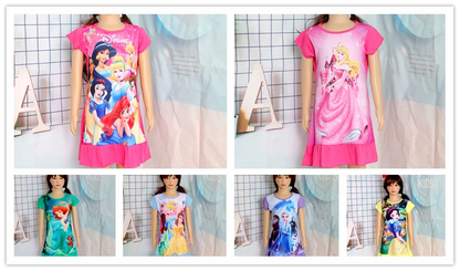 3-8Years New Summer Kids Cartoon Dress Sleepwear Mermaid Princess Belle Girls Printing Nightgowns Children Party Dresses Pajamas