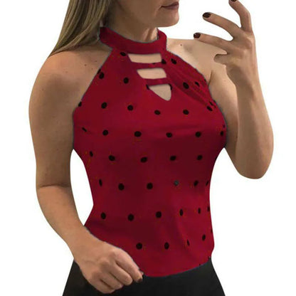 Summer T Shirt Women 2023 New Wave Point Printed Spot Female Neck Halter Sleeveless Female Tee Tshirts Dropshipping AYJ046