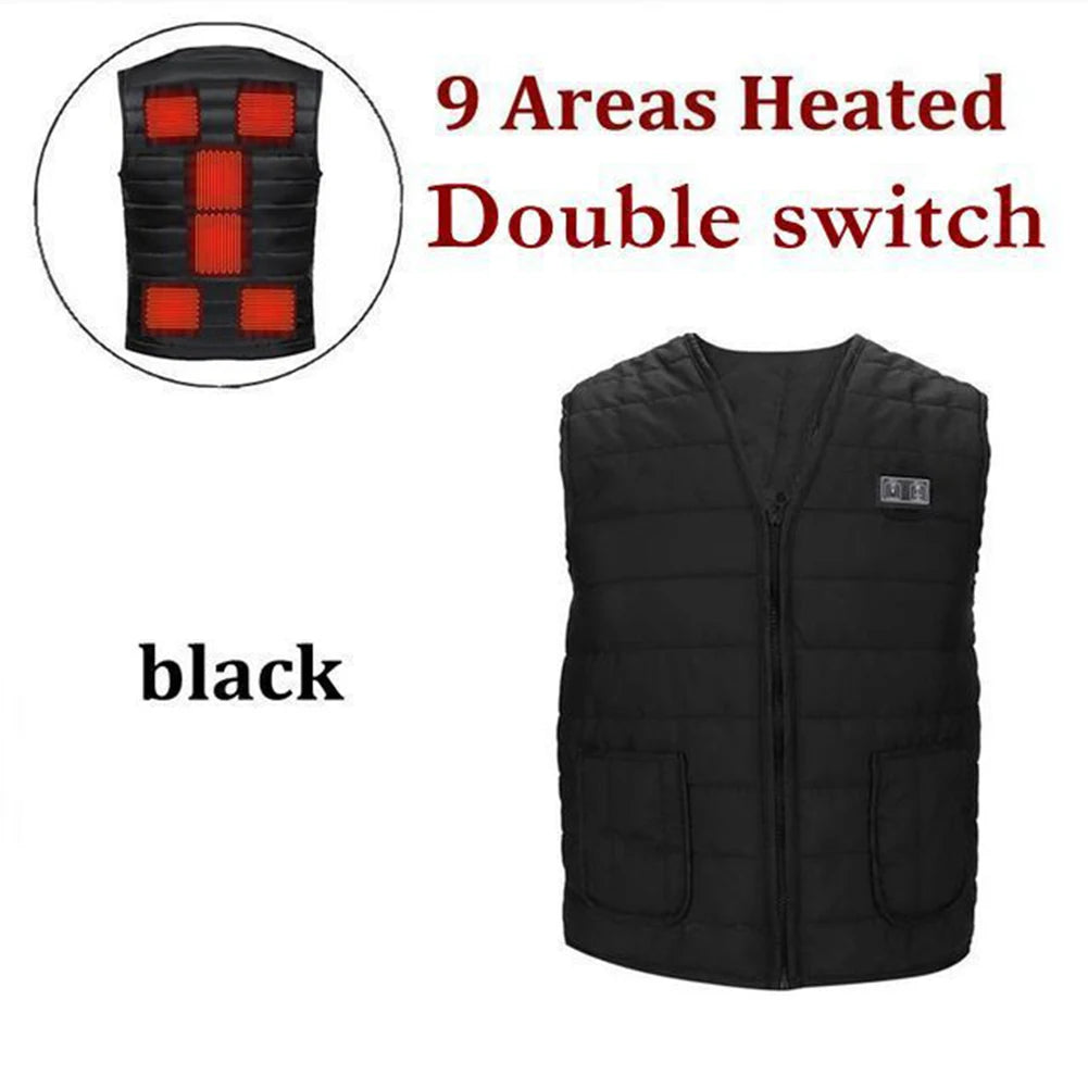 Unisex Heated Vest 9 Area Heating Thermal Jacket USB Electric Heating Vest Men Women Smart Headed Waistcoat for Outdoor Camping