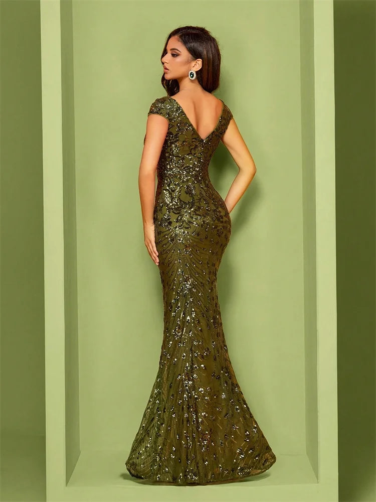 Lucyinlove Elegant Champagne Evening Dress For Women Long 2025 Luxury Mermaid Formal Sequins Prom Wedding Party Cocktail Dresses