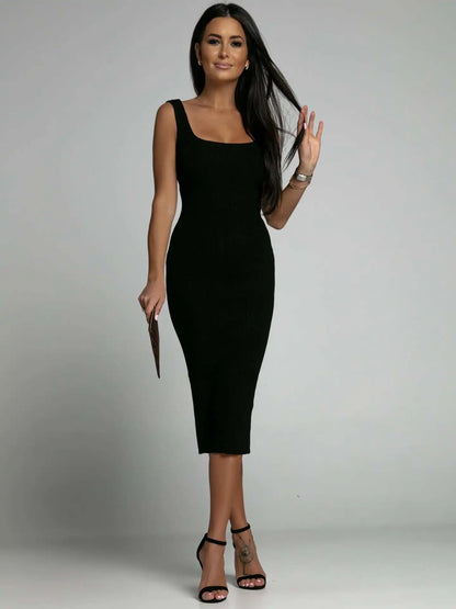 Summer Women Pit Knitted Stretch Sundress Sexy Backless Knee Length Bodycon Party Dresses SZE-ST22037
