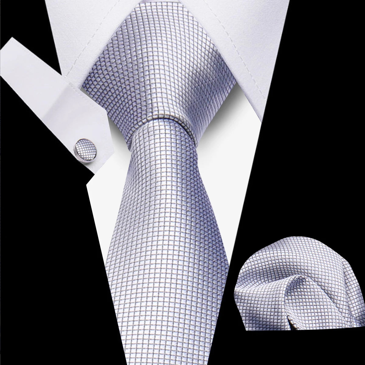 Classic Elegant Ties For Men Fashion Gifts Striped Solid Necktie Handchief Cufflink 3 Pcs Set Wedding Business Suit Accessories