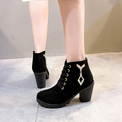 Comemore 2024 New Women Shoes Lace Up Ankle Boots Zapatos Mujer Fashion High Heels Ladies Casual Spring Pumps Platform Heel 42
