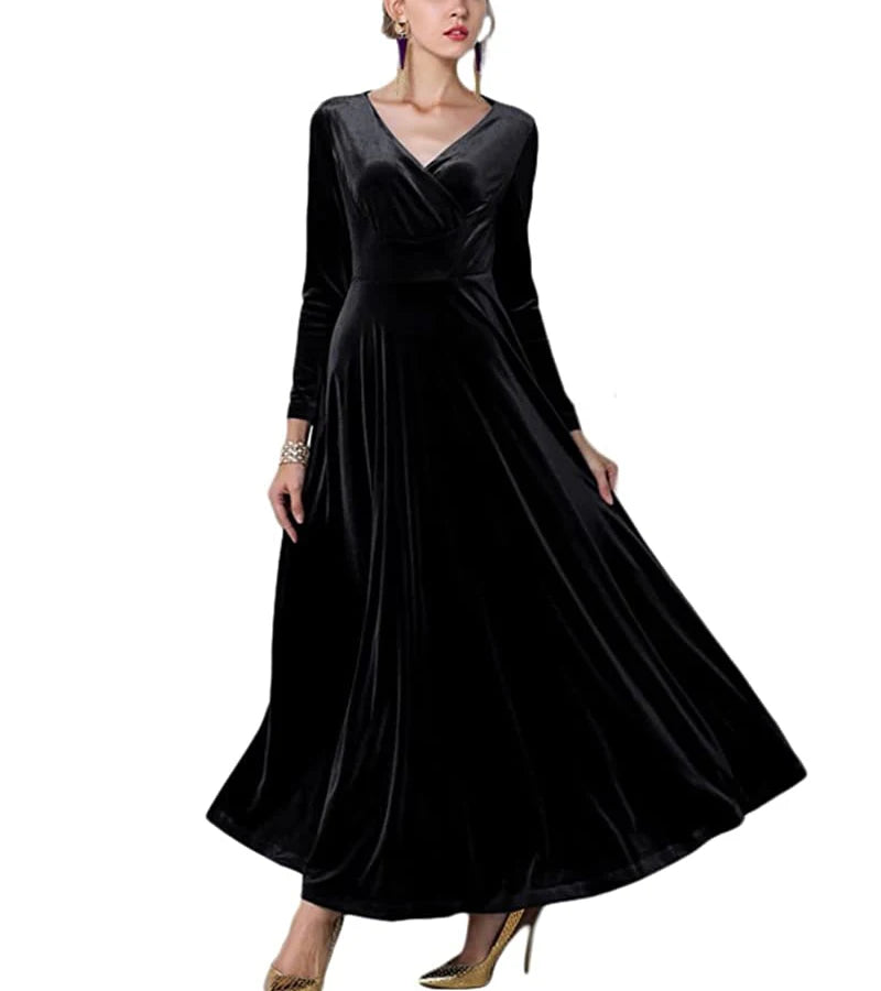 Autumn New 2023 Long Dress Cocktail Party Evening Elegant V Neck Velvet Formal  Robe Gown Maxi Dress For Women Clothing Vestidos