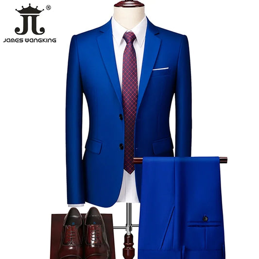 M-6XL ( Jacket + Pants ) Men's Suit Jacket with Pant Candy Colors Slim Fit Formal Business Work Wedding Stage Tuxedo Groomsman