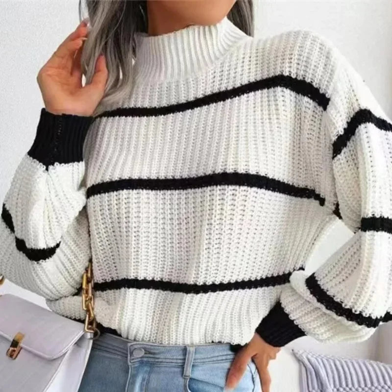 Sell Fast Knitted Sweater Casual Loose Fit Long Sleeve Pullover Turtle Neck Polo European American E-commerce