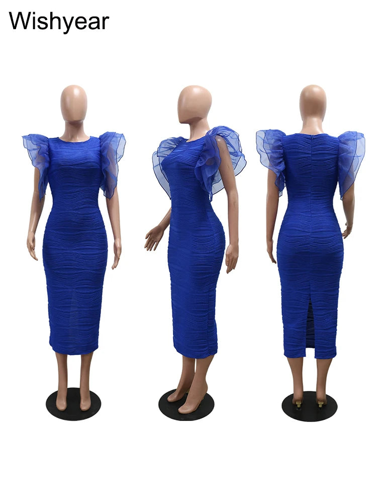 New Women’s Slim Fit Bodycon Dress | O Neck, Ruffle Sleeves, and Package Hips | Office Fashion, Evening & Party Gown