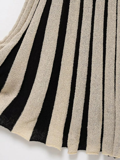 Spring Summer Women Casual Dress Striped Print Dress Round Neck Sleeveless Elastic Office Ladies Dresses Female Long Robe