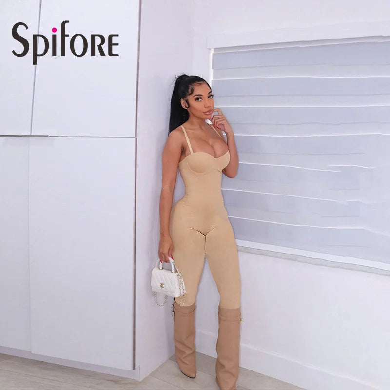 Spifore Sexy One Piece Women Jumpsuits For Party Club Pencil Pants Strapless Skinny Summer Rompers Black Streetwear Clothing