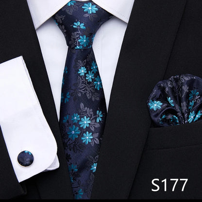 Hot Sale Holiday Gift Tie Pocket Squares Cufflink Set Necktie Dot Man Dark Grey Wedding Accessories Performance