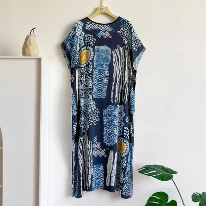 New Spring and Summer Dresses For Women Elegant Printed Silk Muslim Lady Kaftan Beach Sun Protection Seaside Holiday Dress