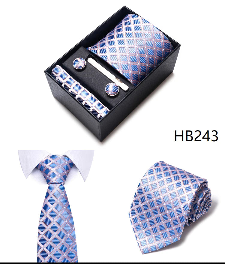 Mix Colors Wholesale 2023 New Style Wedding Gift Tie Pocket Squares Set Necktie Box Men Fit Wedding Blue Paisley