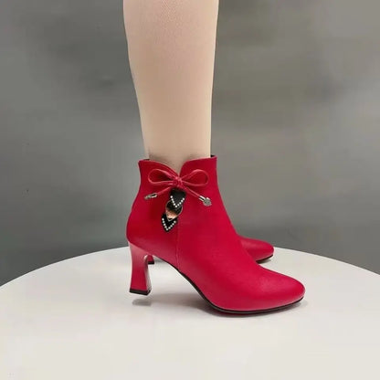 2024 high-heeled boots female spring and autumn single boots new women's shoes zip white waterproof Taiwan high-heeled shoes