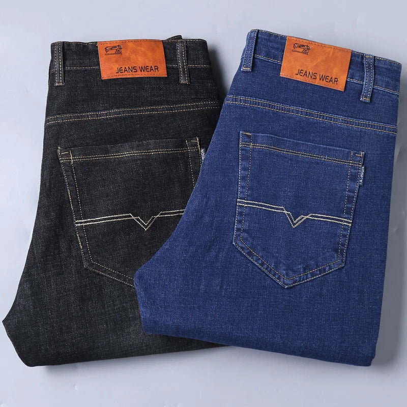 2024 NEW Men's Classic Style Casual Stretch Slim Jean Pants Male Brand Denim Trousers Black Blue Fashion Business Jeans