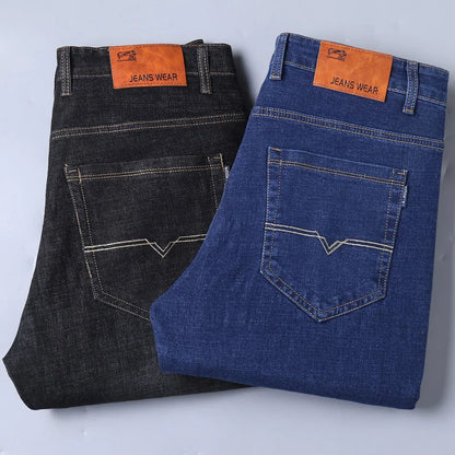 2024 NEW Men's Classic Style Casual Stretch Slim Jean Pants Male Brand Denim Trousers Black Blue Fashion Business Jeans