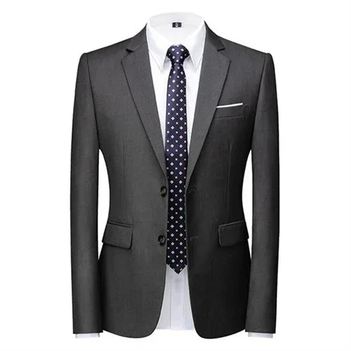 New Men Pure Colour Business Social Office Suit Slim Fit Jacket Fashion Simple Groom Wedding Tuxedo Dress Blazers Coats