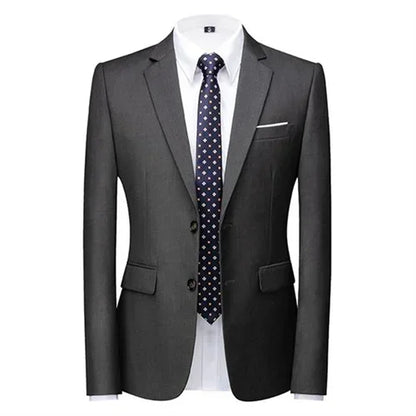 New Men Pure Colour Business Social Office Suit Slim Fit Jacket Fashion Simple Groom Wedding Tuxedo Dress Blazers Coats