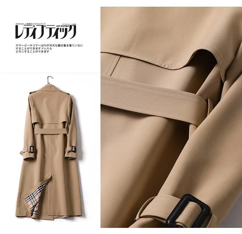 Women's Long Trench Coats V Neck Double-Breasted Windproof Jacket with Belt 2022 Fall Fashion Street Wear Size S-XL Dropshipping