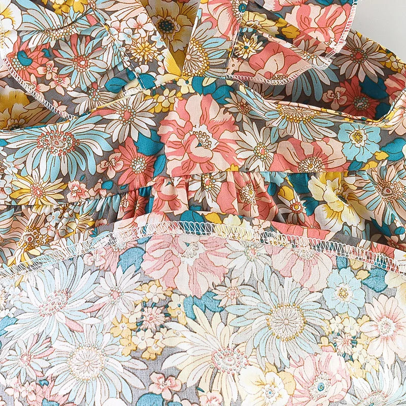 2 Pcs Summer New Baby Girl Dress Fashionable Floral Fly Sleeve Cotton Dress with Crossbody Bag Suitable for Babies Aged 0-3