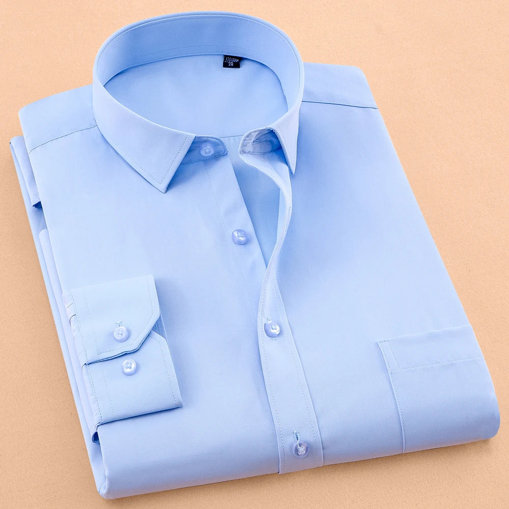 Mens Classic Cotton Blend Long Sleeve Lapel Collar Shirt - Soft, Breathable, Versatile for All Seasons Business Machine Washable