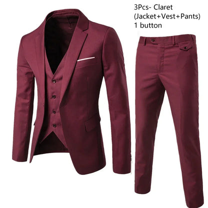 Elegant Suits For Men Wedding 3 Pieces 2 Set Luxury Fashion Classic Full Jackets Vest Pants Blazers Outfit 2024 Formal Costume