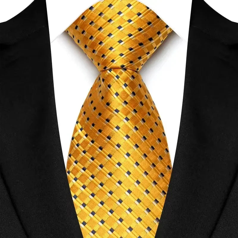 Luxury 8CM Mens Necktie Yellow Color Dot Stripes Solid Ties For Man Groom Jacquard Woven Neck Tie For Business Wedding Party