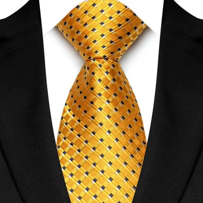 Luxury 8CM Mens Necktie Yellow Color Dot Stripes Solid Ties For Man Groom Jacquard Woven Neck Tie For Business Wedding Party