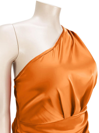 Plus Size Women Clothing One Shoulder Wedding Dress Big Lady Elegant Satin Short Dress Dresses 5xl Wholesale Bulk Dropshipping