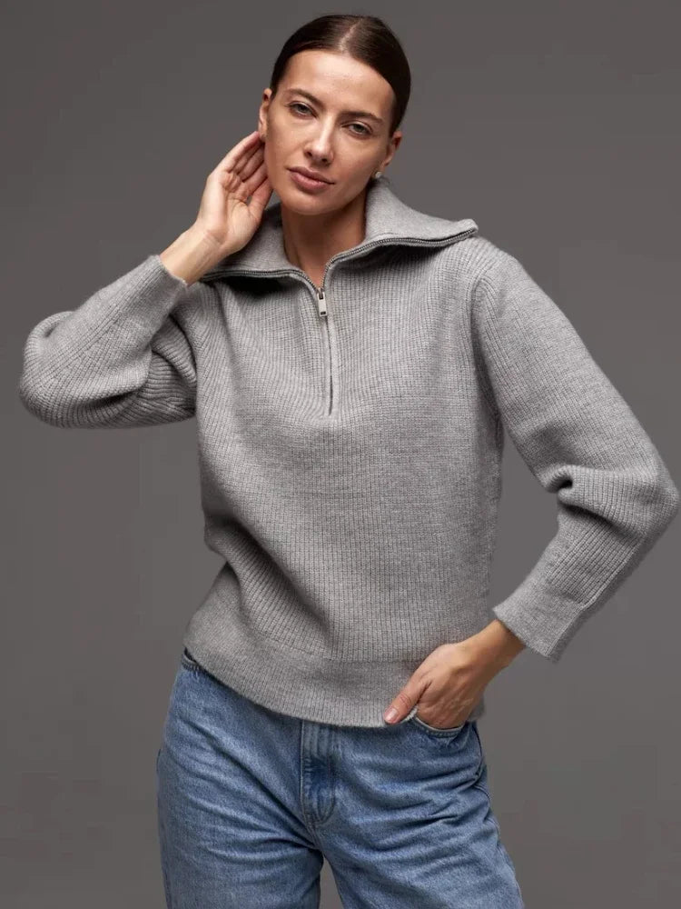 Zipper Knitted Sweaters for Women Autumn Winter New Thicken Warm Jumpers Casual Simple Solid Color Women's Oversized Pullovers